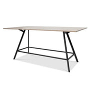 Moderne hoge Bridge tafel met houten blad en zwart metalen frame, design kantoormeubels online
