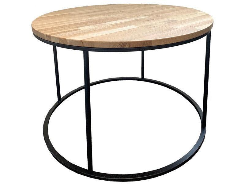 Ronde bijzettafel met houten blad en zwart metalen frame, design kantoormeubilair