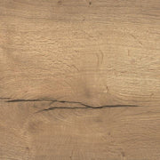 Close-up van een eikenhouten bijzettafel blad met natuurlijke houtnerf, kantoormeubilair