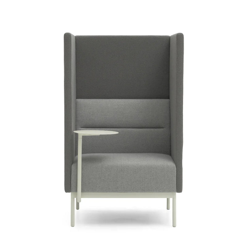 Grijze design akoestische fauteuil met zijtafeltje voor kantoor of thuiswerkplek