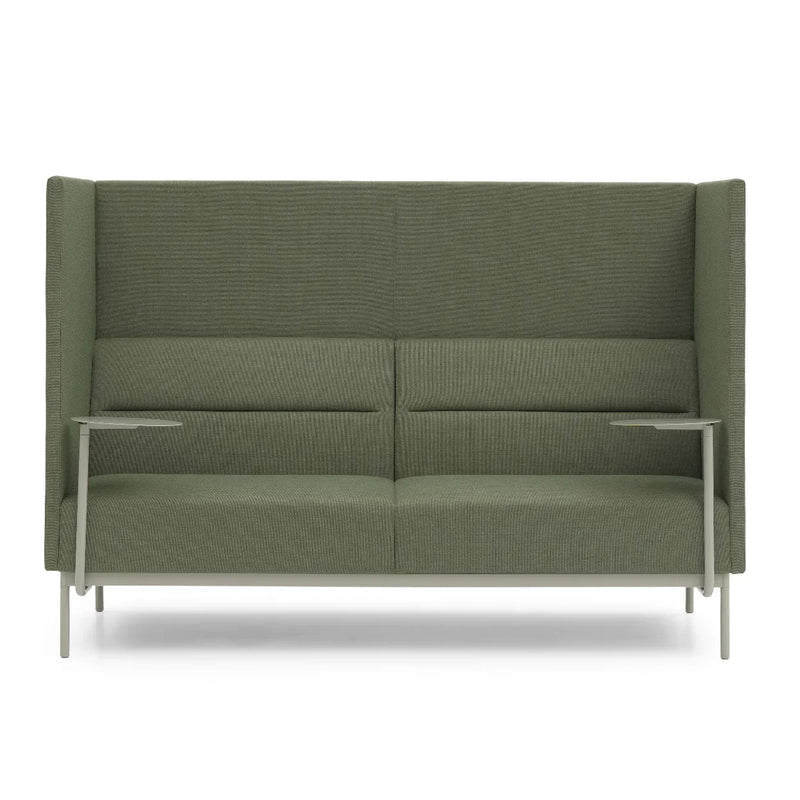 Groene akoestische bank met hoge rugleuning en zijtafels, design kantoormeubilair