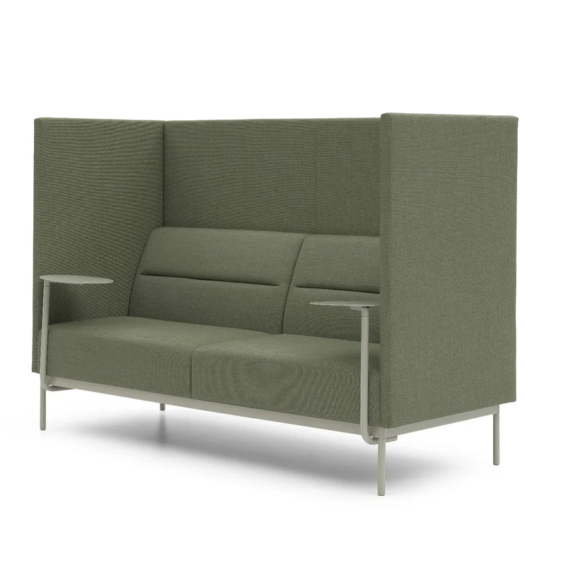 Design bureaubank met hoge rugleuning, groene stoffering en zijtafels voor kantoorinrichting