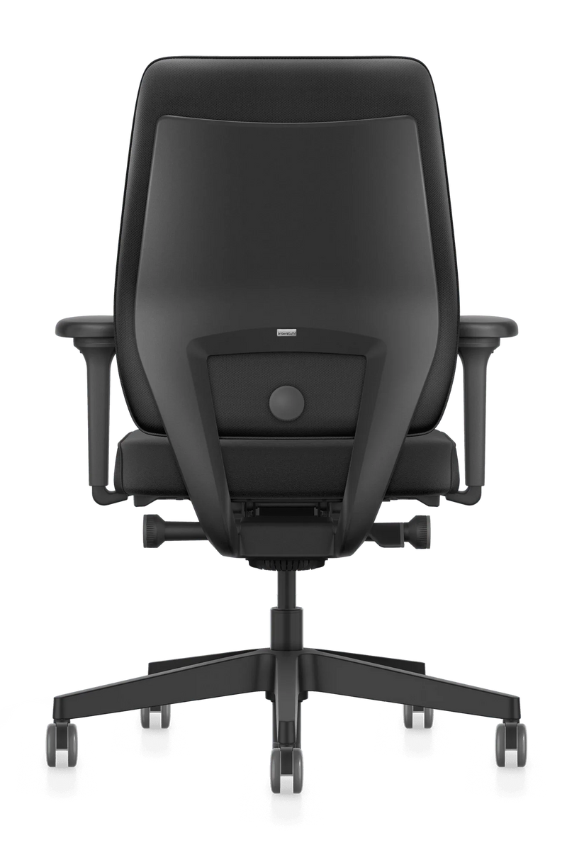 Zwarte Interstuhl Joyce JC1N1 bureaustoel met ergonomische rugleuning, verstelbare armleuningen en wielen