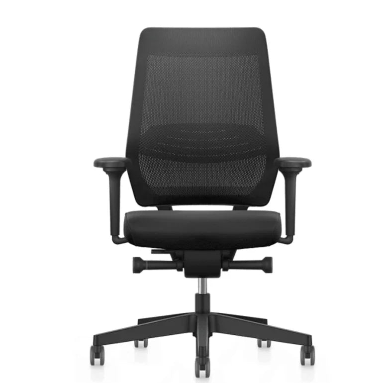 Zwarte ergonomische bureaustoel met netbespannen rugleuning, kantoormeubilair