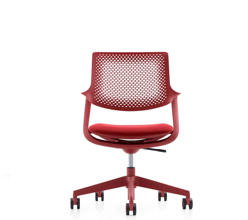 Rode design bureaustoel met geperforeerde rugleuning, moderne kantoormeubels online
