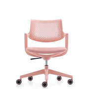 Roze design bureaustoel met mesh rugleuning, draaibaar, op wielen, kantoorstoel modern