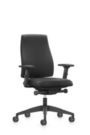 Zwarte ergonomische bureaustoel met verstelbare armleuningen, design kantoormeubel