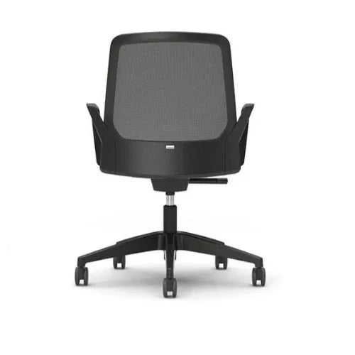 Zwarte ergonomische bureaustoel met mesh rugleuning, design kantoorstoel op wielen