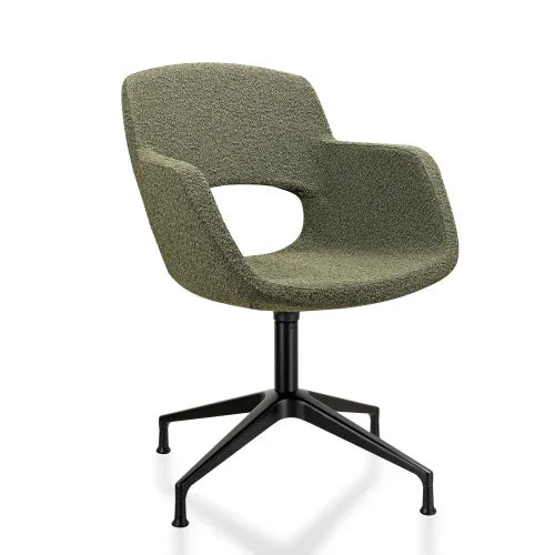 Design bureaustoel met groene stoffering en zwart metalen onderstel, kantoormeubilair