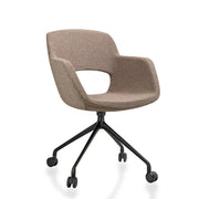 Design bureaustoel met stoffen bekleding en zwart metalen onderstel op wielen