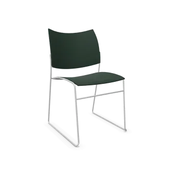 Moderne design vergaderstoel met metalen slede frame en groene zitting, kantoormeubilair