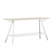 Bridge countertafel met wit metalen frame en houten blad, ideaal voor kantoor of werkplek.