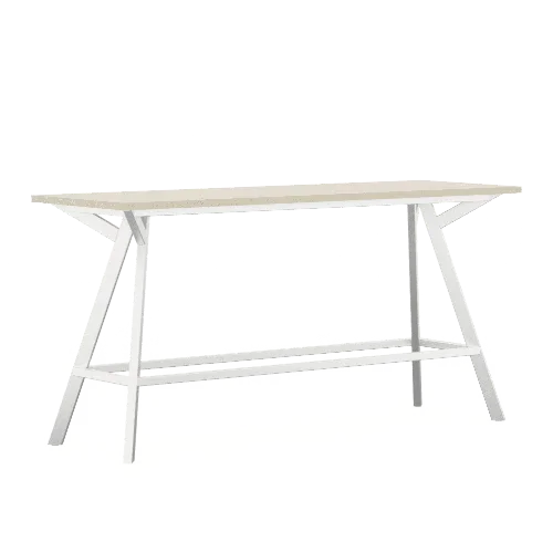 Bridge countertafel met wit metalen frame en houten blad, ideaal voor kantoor of werkplek.