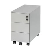 Metalen lockerkast op wielen met drie lades, ideaal als design kantoormeubilair