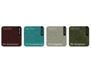 Tacito kleurenstalen voor kantoormeubilair: avondrood, oceaanblauw, grijsgroen, mosgroen.