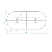 Technische tekening vergadertafel met ovale vorm en afmetingen, kantoorontwerp
