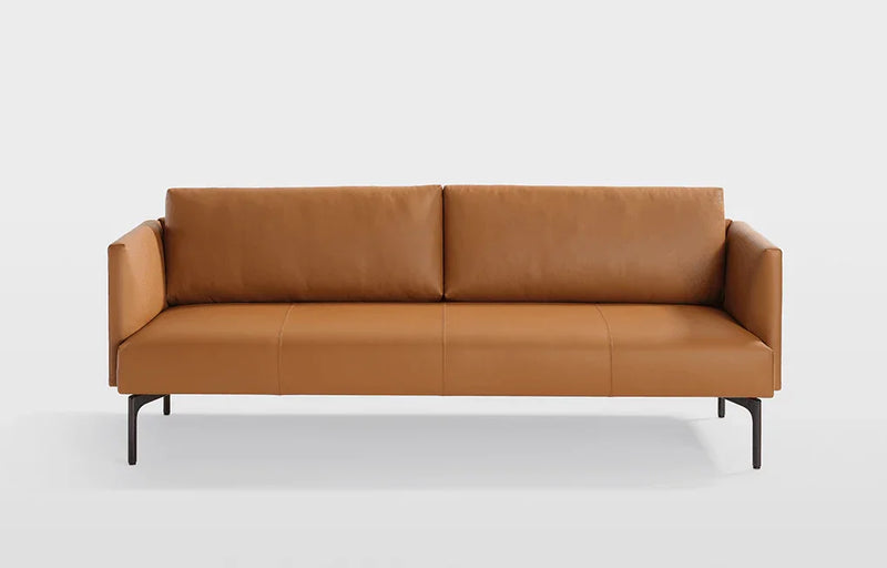 Designbank Artifort Arris in cognackleurig leer, modern kantoormeubilair, strakke lijnen