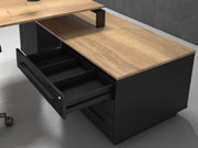 Modern directiebureau Cube met houtlook blad en zwarte ladekast, kantoormeubilair design