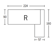Technische tekening van een cube hoekbureau, afmetingen 224x90 cm en 180x57 cm, rechthoekig ontwerp.