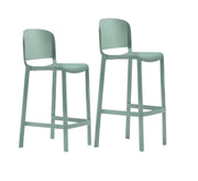 Groene kunststof barkrukken met rugleuning in twee zithoogtes, design kantoormeubilair