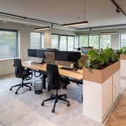 Modern duo bureau elektrisch zit-sta met bureaustoelen en groen in licht kantoor