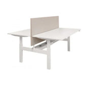 Duo werkplek met wit onderstel en beige scheidingspaneel, design kantoormeubilair