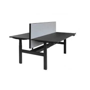 Zwart duo bureau met scheidingspaneel, modern kantoormeubilair voor werkplekken