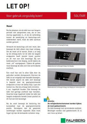 Handleiding Palmberg Crew Solitair elektrisch zit-sta bureau, resetinstructies en bediening.