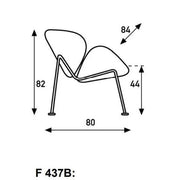 Schematische tekening Artifort Orange Slice fauteuil met afmetingen voor kantoorinrichting