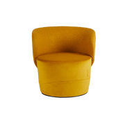 Gele design fauteuil Sofie, ronde zitting, modern kantoormeubilair voor kantoor of thuis.