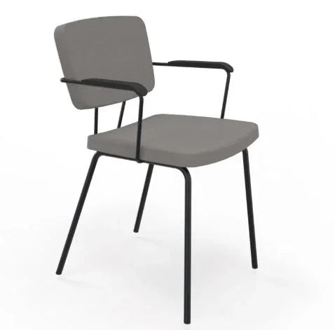 Forza vergaderstoel met armleggers en zwart metalen vierpootsframe, ideaal voor kantoorinrichting.