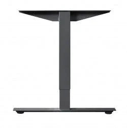 Modern zwart metalen onderstel van een hoekbureau, design kantoormeubilair voor werkplekken.