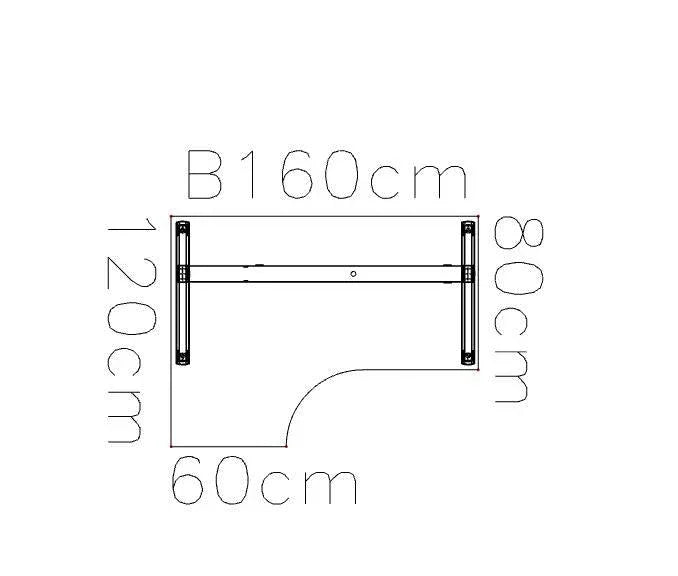 Tekening van hoekbureau Teezz, afmetingen 160x120x80x60cm, design kantoormeubel