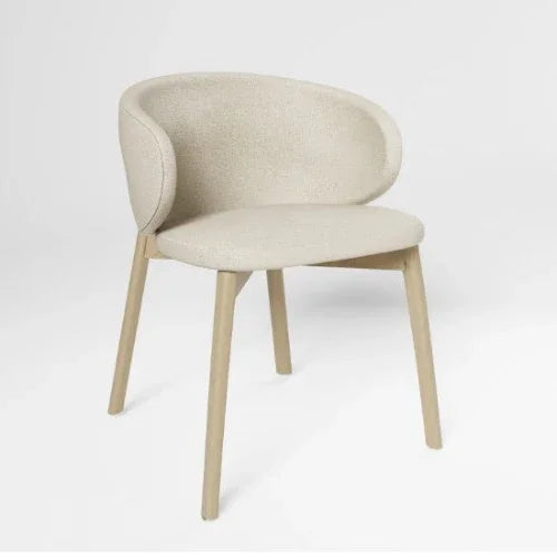 Design bureaustoel met eikenhouten poten en beige stoffering, moderne kantoormeubel