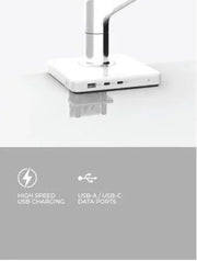 Humanscale Mconnect 3 monitorarm voet met USB-A en USB-C poorten, design kantoormeubilair