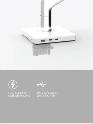 Humanscale Mconnect 3 monitorarm voet met USB-A en USB-C poorten, design kantoormeubilair