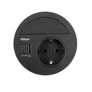 Zwarte EVOline Circle 80 inbouw stopcontact met USB-A en USB-C lader, kantoormeubilair