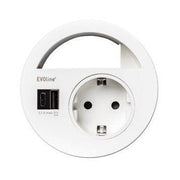 EVOline Circle 80 inbouw stopcontact met USB-A en USB-C lader, wit design, kantooraccessoire