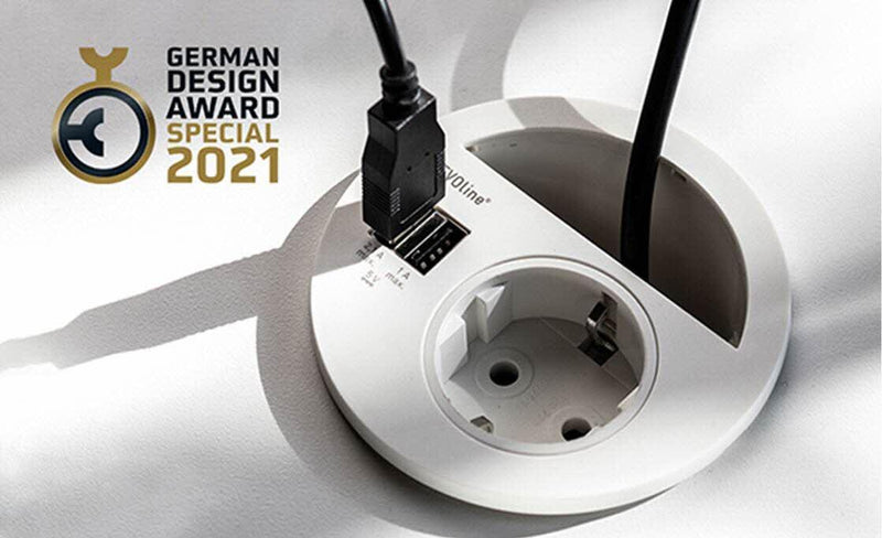 Evoline Circle inbouw stopcontact met USB lader, wit, voor design kantoormeubilair.