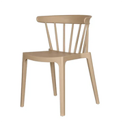 Beige kunststof kantinestoel met design spijlen, geschikt voor kantoor en werkplek