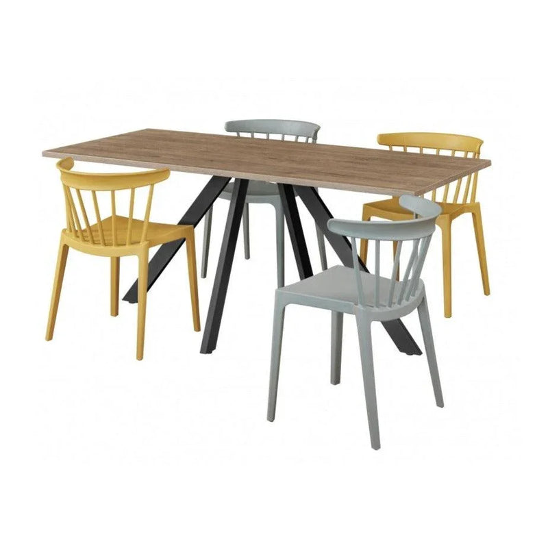 Moderne kantinestoelen Jasmijn in geel en grijs met houten tafel, kantoorinrichting design
