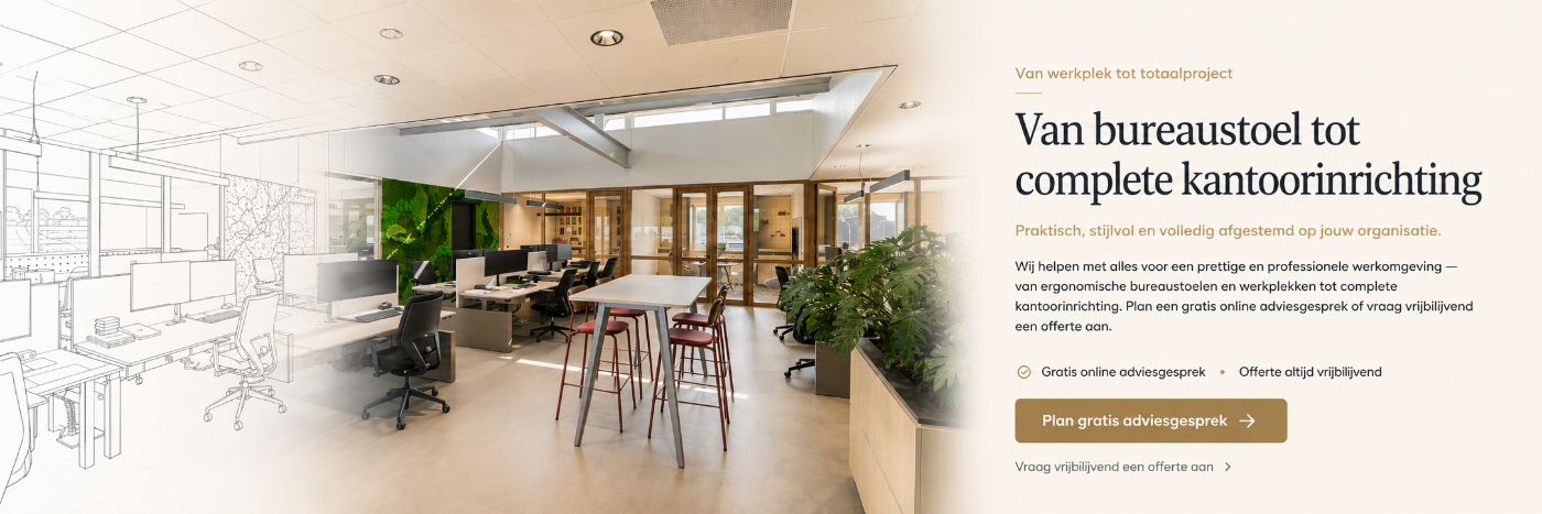 Onze missie is om interieurs te ontwerpen waar mensen enthousiast van worden, met plezier verblijven en rust ervaren. Waar ze worden bevorderd in hun creativiteit en werkzaamheden. Onze interieurs maken werken en verblijven inspirerend!

Wij ontwerpen en verzorgen (her)inrichting voor:
kantoren, hospitality, multifunctionele ruimten, onderwijsinstellingen, publieke binnenruimten, zorginstellingen en horeca.

Doordat we veel mooie merken vertegenwoordigen en samenwerken met betrouwbare partners op het gebied