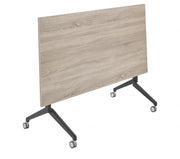 Verrijdbare klaptafel HYPER met houtlook blad en zwarte poten, kantoorinrichting