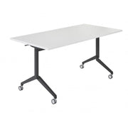 Witte verrijdbare klaptafel HYPER met zwart onderstel, modern kantoormeubilair