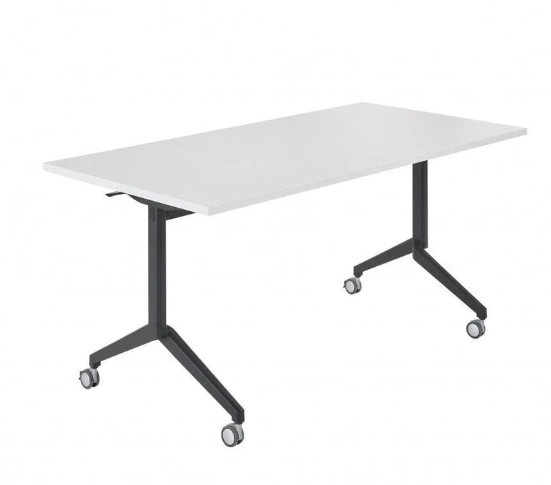 Witte verrijdbare klaptafel HYPER met zwart onderstel, modern kantoormeubilair