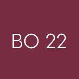 Logo BO 22 op bordeauxrode achtergrond, minimalistisch design voor kantoormeubilair webshop.