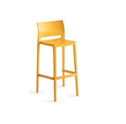 Gele kunststof barkruk met rugleuning, modern design kantoormeubilair voor werkplekken.