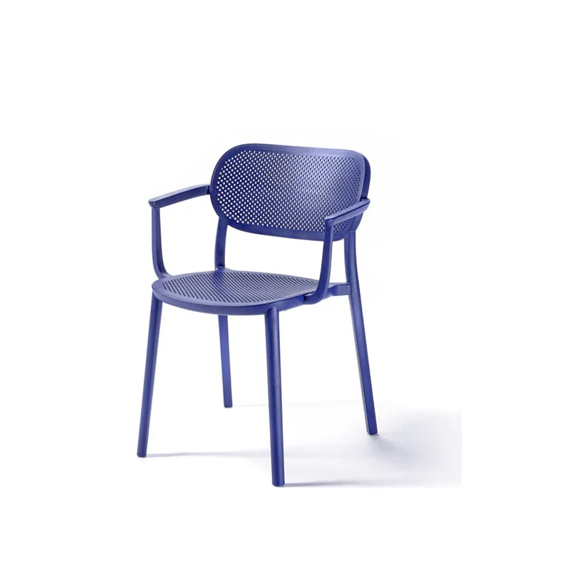 Blauwe kunststof stoel met armleuningen, design kantoormeubilair, Gaber Hailey model.