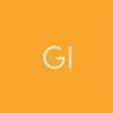 Oranje vierkante achtergrond met de letters GI in het midden, minimalistisch design.