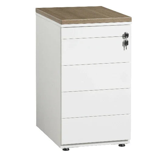 Wit ladeblok design met houten blad, 4 lades en pennenlade, kantoormeubels online